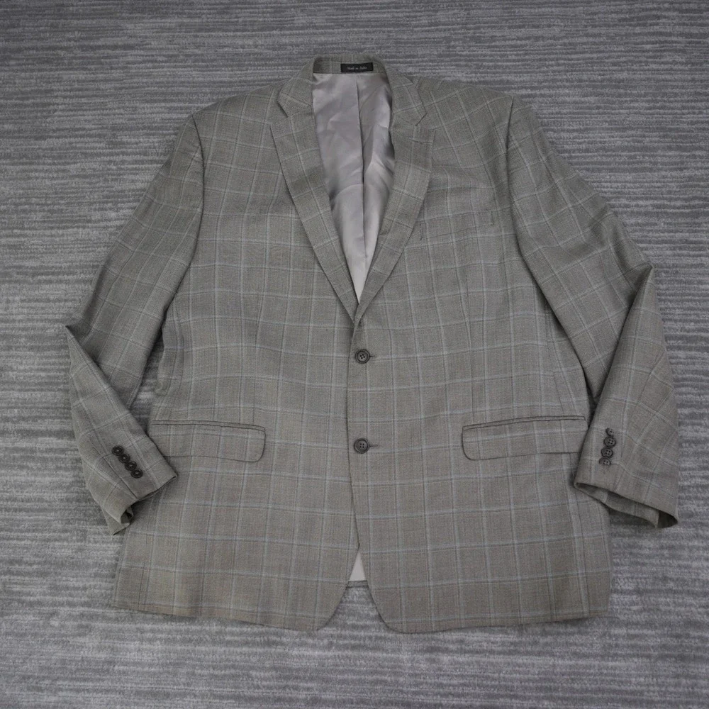 Calvin‎ Klein Gray Wool Silk Blazer Sport Coat Men Two Button Check 48 Regular